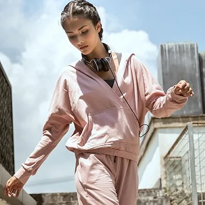 pink top Хорошее качество для женщин Йога фитнес тренажерный зал дзен стиль медитация Повседневный стиль с капюшоном брюки набор костюм хлопок ткань - Цвет: pink top