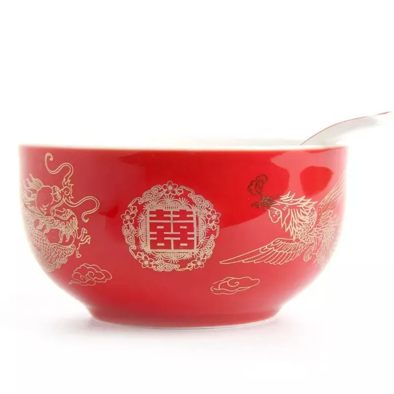 Soup Bowl 2 Дракон и феникс свадебный gaiwan чайная чаша китайский красный ted чайная чашка и блюдце набор - Цвет: Soup Bowl 2