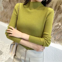 Осень-зима, новинка, в Корейском стиле, средней длины, с высоким воротником, длинные рукава, тонкий, боковой текстура вязaный свитeр женская одежда 33