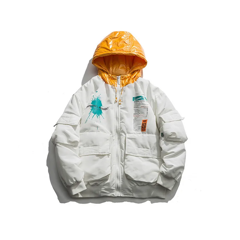 Nanxia Qiaozhuang Winter Hooded Cotton Coat Popular Brand Stand Collar Raglan Sleeve Small Printed Letter Cotton-padded Clo
