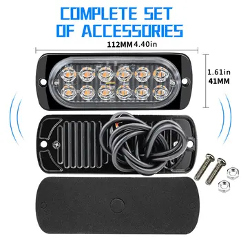 

4pcs 12 Strobe Led Amber Hazard Beacon Emergency Flashing Side Marker Light Bars Turn Signal Light Brake Light