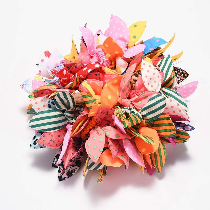 20 шт., бант, эластичное кольцо для волос, аксессуары для волос для девочек, ободок с кроличьими ушами, милый головной убор, Цветочная резинка, повязка на голову