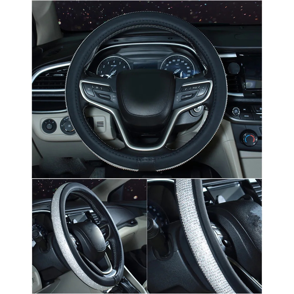 Девушки Дамы Полный Стразы кожаный чехол рулевого колеса автомобиля рукав 38 см CA