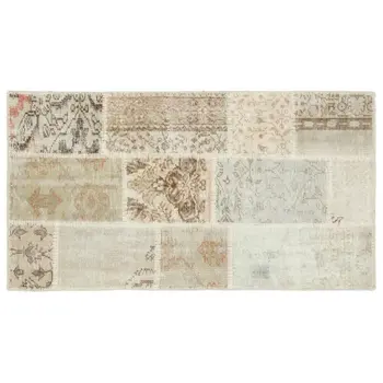 

Handmade Beige Vintage Overdyed Patchwork Area Rug 082x150 Cm-2'8''X4'11''