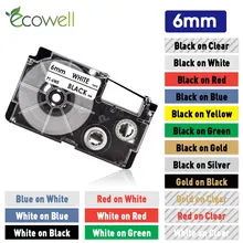 Ecowell XR-6WE XR-6X para Casio EZ 6 milímetros Etiqueta Fita Impressora de Etiquetas XR-6ABK XR-6SR XR-6RD XR-6BU XR-6YW XR-6GN para KL-120 KL-HD1 KL60