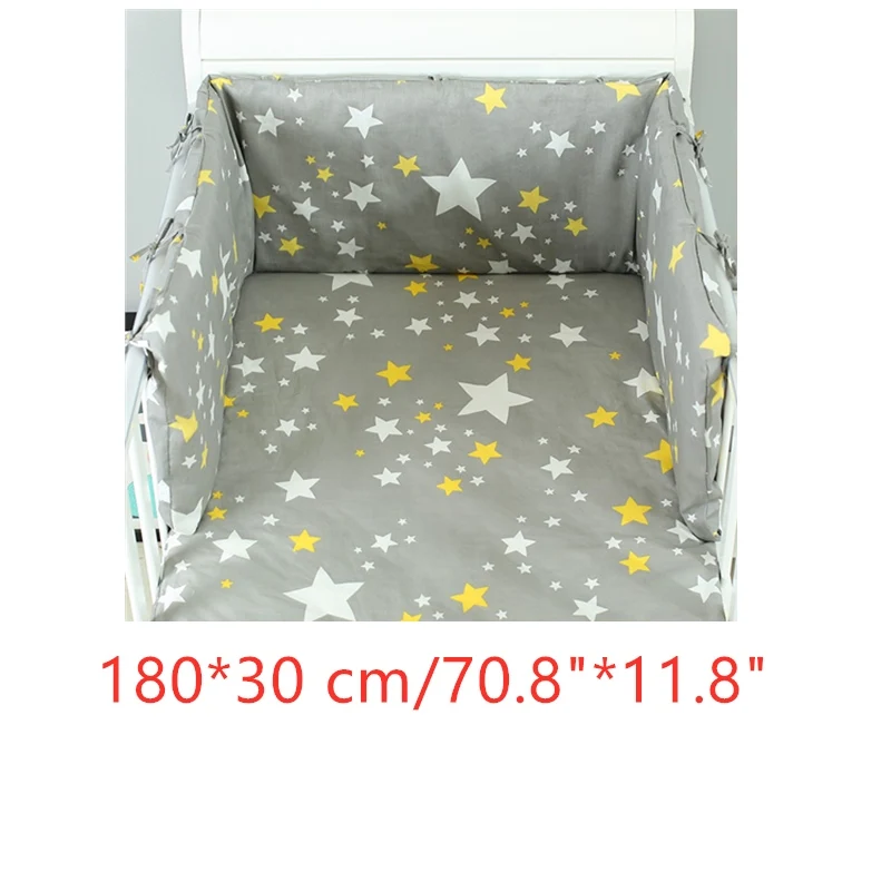Один-кусок детская кроватка бамперы безопасно, младенцев, новорожденных из хлопка с Бамперы Детское покрывало для кровати Pad Detachble детская кроватка постельные принадлежности Длина 160/180/200 см - Цвет: grey stars 180x30cm