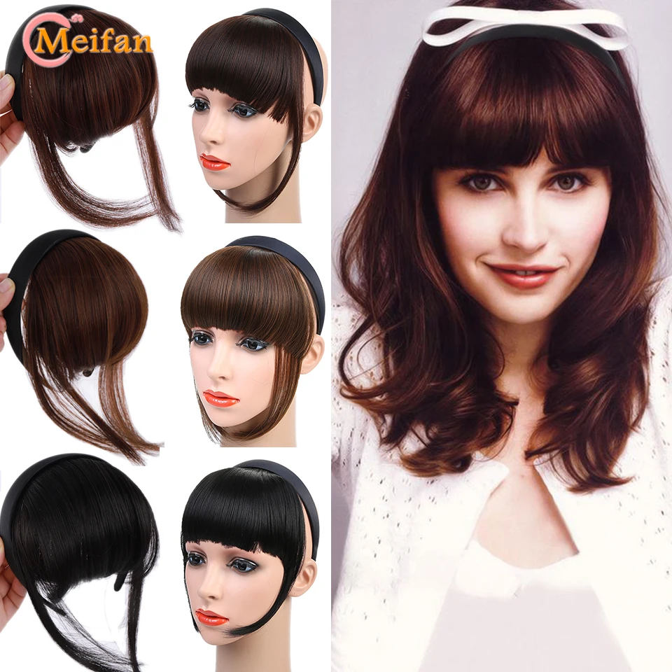 MEIFAN Synthetic Hair Bangs With Headband Natural Fake Hair Fringe Bang