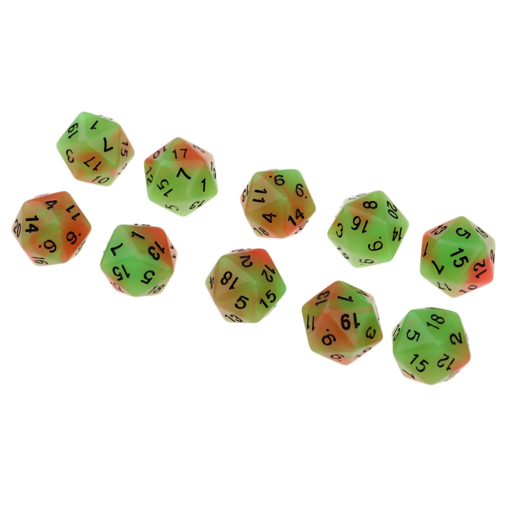 10PCS Night Luminous Dice Role Playing Game D20 Dice for Dungeons &Dragons DND Role Playing Game Dices
