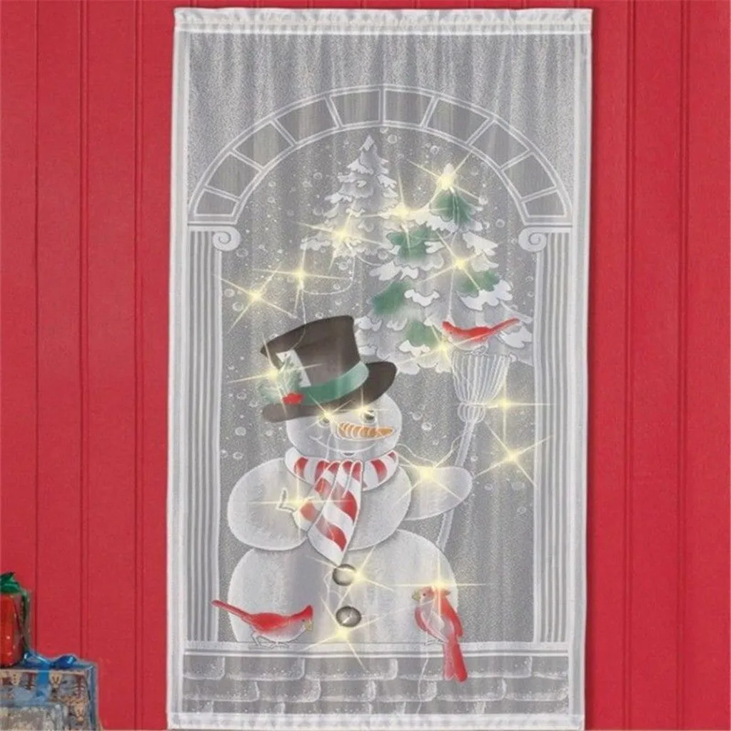 Рождественский Кружевной занавес светодиодный светильник на окно, дверь, ткань Рождественский подарок для дома, вечерние занавески для детской спальни