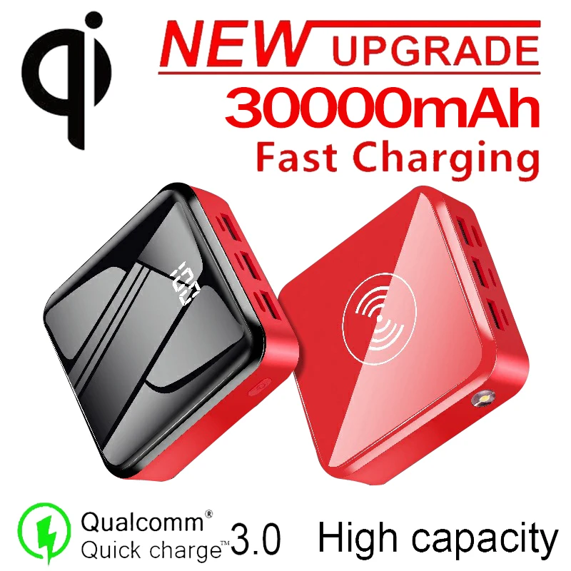 Power Bank 30000mAh QI Wireless Portable Charger Battery Charging LED Lighting Digital Display Built in Wireless Mobile Power|Power Bank| - AliExpress