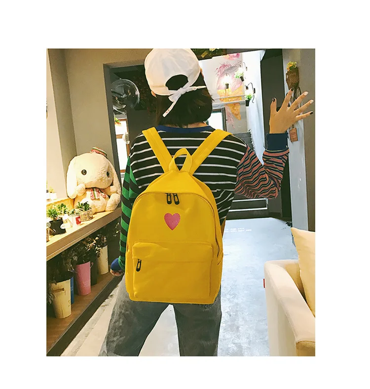Корейский стиль Ulzzang Harajuku простая ткань девушки сердце рюкзак кампус средней школы студентов школьная сумка женская большая емкость