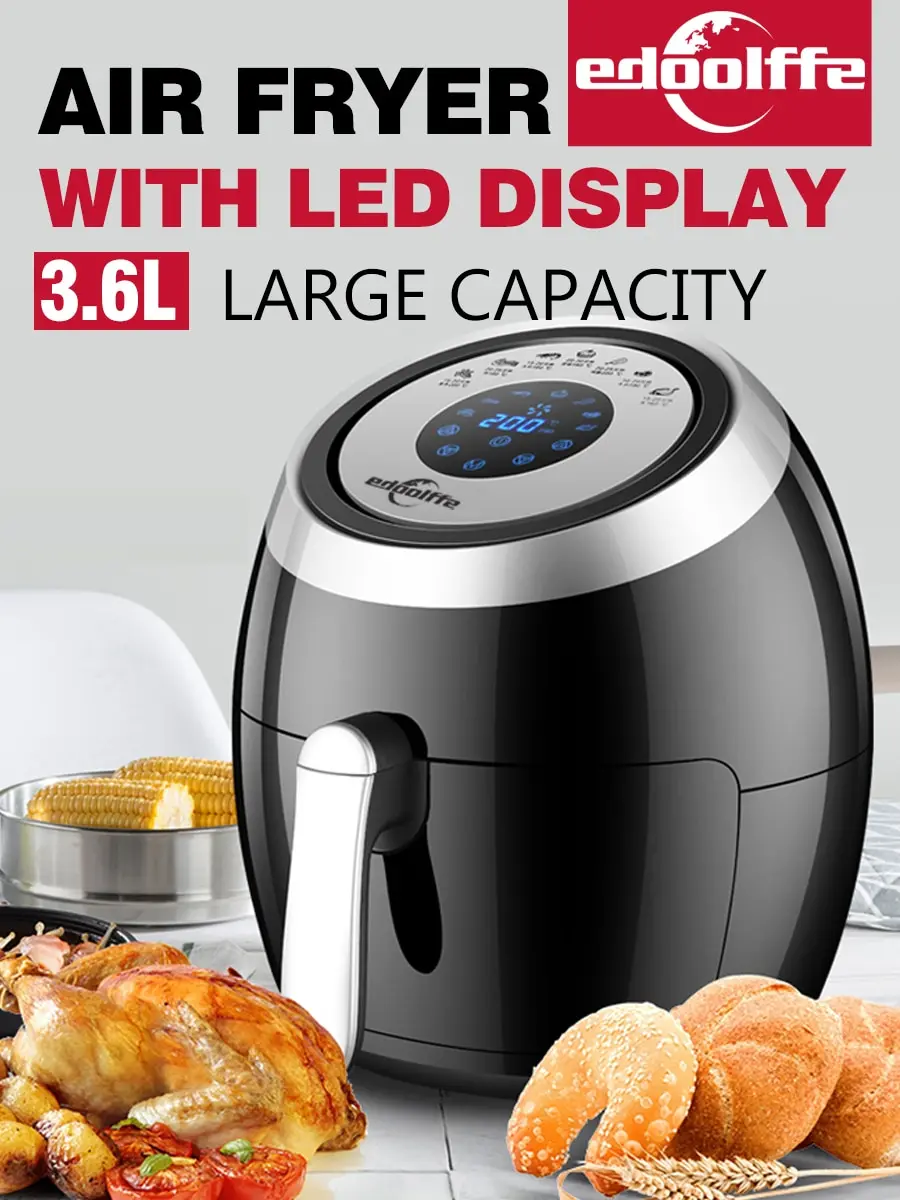 

Edoolffe 3.6L Kitchen Electric Fryer Deep Air Fryer Digital LED Touch Screen Timer Temperature Control Power Air Fryer Eletric