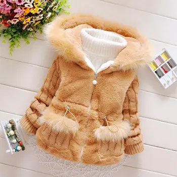 

New 2020 Baby Girls Winter Thicken Warm Coat Fashion Faux Fur Hooded Zipper Knit Long Sleeve Jackets Kids Children Outerwear