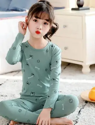 StyleK H5731 Хлопковая пижама для девочек теплая Домашняя одежда костюм для подростков на осень и зиму Удобная Милая Ночная рубашка с длинными рукавами и круглым воротником - Цвет: StyleK