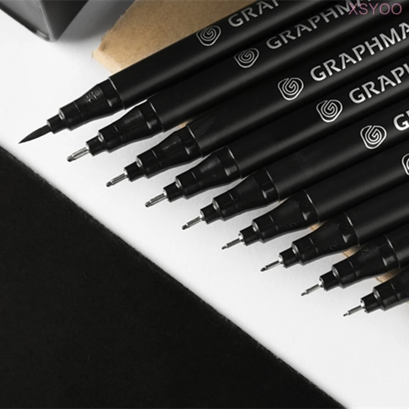 

Different Size 3/6/9pcs Set Waterproof Brush Markers Pigment Liner Black Pens Needles Sketch Marker for Designer Artist Comics