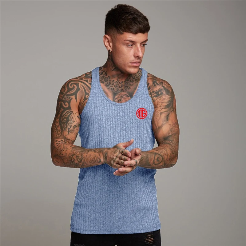 New Men's Casual O Neck Sleeveless Vest Fitness Slim Fit Sports Strips Tank Top Fashion Singlets Summer Knitted Gym Clothing ribbed asymmetrical hem tank top women summer casual o neck fashion solid color basic vest knit sleeveless orange crop top