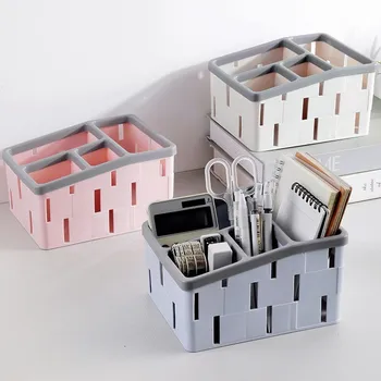 

1 Pc Office Organizer Desktop Pen Stand Hollow Storage Basket Plastic Remote Control Pen Holder Container Makeup Brush Storage
