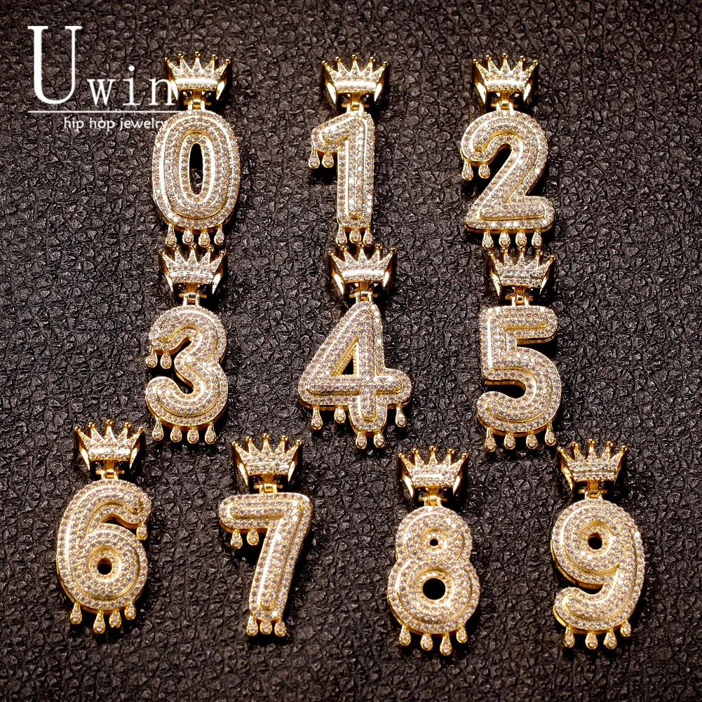 

Uwin Custom Crown Drip Numbers Bling Bling Iced Out Necklace For Men Women Gold Color Cubic Zircon Hip Hop Jewelry