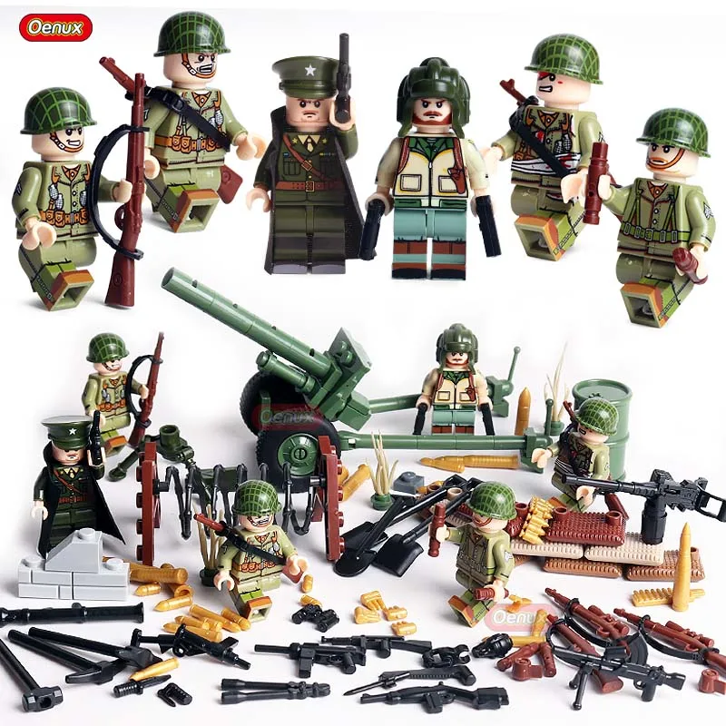 Oenux, новинка, 6 шт., WW2, мини, США, армейский солдат, фигурка, военный строительный блок, набор, WW2, военная модель оружия, MOC, кирпичная игрушка для детей