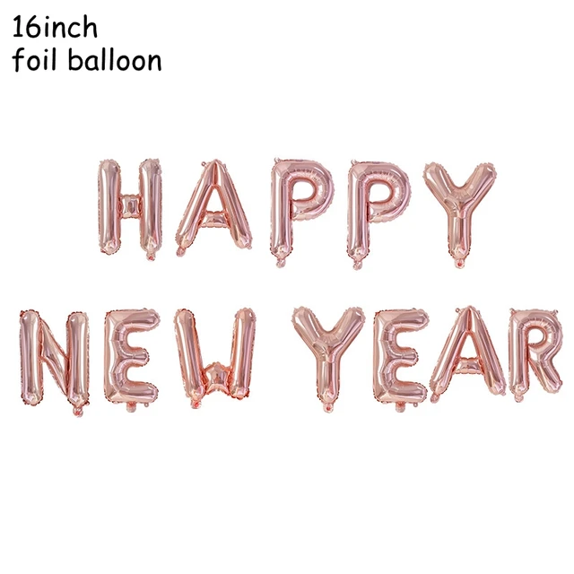 Happy New Year Decorations 2022 Christmas Balloons Decor Gold Black Disposable Tableware For Home New Year's Eve Party Ornaments B08 rose gold