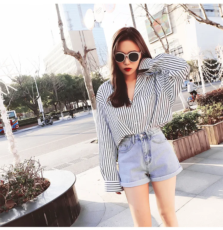 Jeans WOMEN'S Shorts Loose-Fit Korean-style Shorts Female Summer High-waisted Crimping A- line Shorts Slimming Versitile