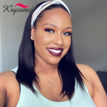 

Kryssma Short Straight Headband Wigs For Women Natural Black Synthetic Wigs Full Machine Made Hair Wig Natural Color Wig