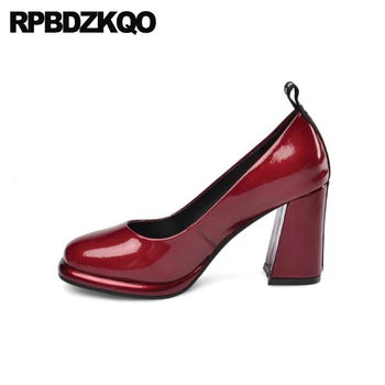 

11 43 pumps thick big size square toe 10 42 4 34 genuine leather high heels 33 patent fashion designer women luxury 2019 shoes