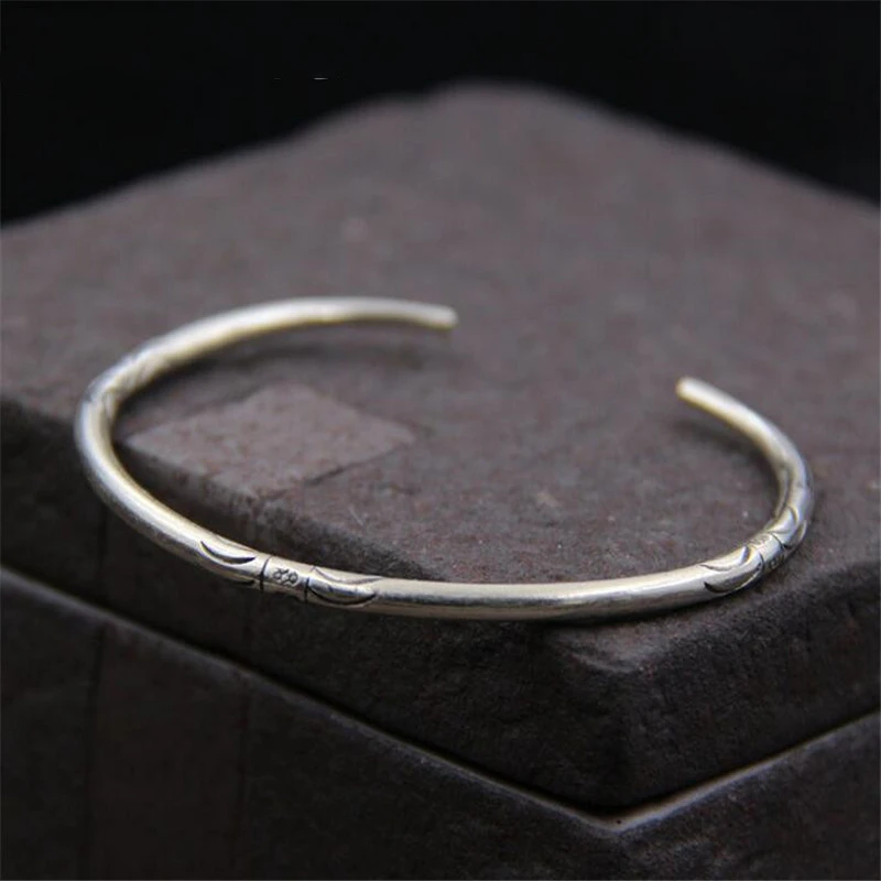 925 Sterling Silver Стерлинговое Серебро 925 пробы, тайское старое ювелирное серебро ручной работы, открытый однотонный простой модный тонкий браслет, Женские Ювелирные изделия - Цвет камня: 925 Sterling Silver