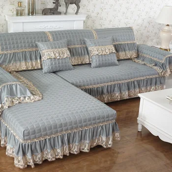 

Solid Color Lace Sofa Towel Set Fashion Cotton Sofa Room Living Cover Sofa For Decor Cushion