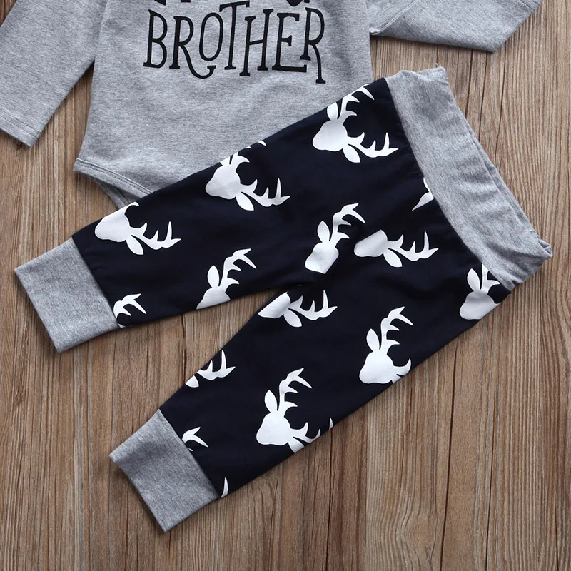 Г. Осенняя Одинаковая одежда для братьев комбинезон для маленького братика футболка+ длинные штаны с оленем, шапка, одежда для всей семьи