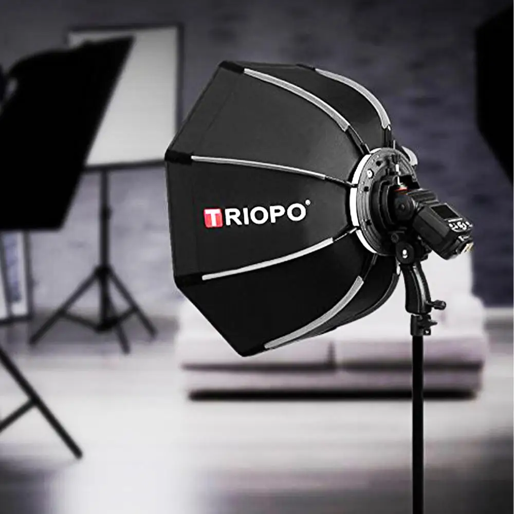 Price TRIOPO 55cm Octagon softbox Umbrella Softbox with handle For Godox On Camare Flash speedlite photography studio accessories