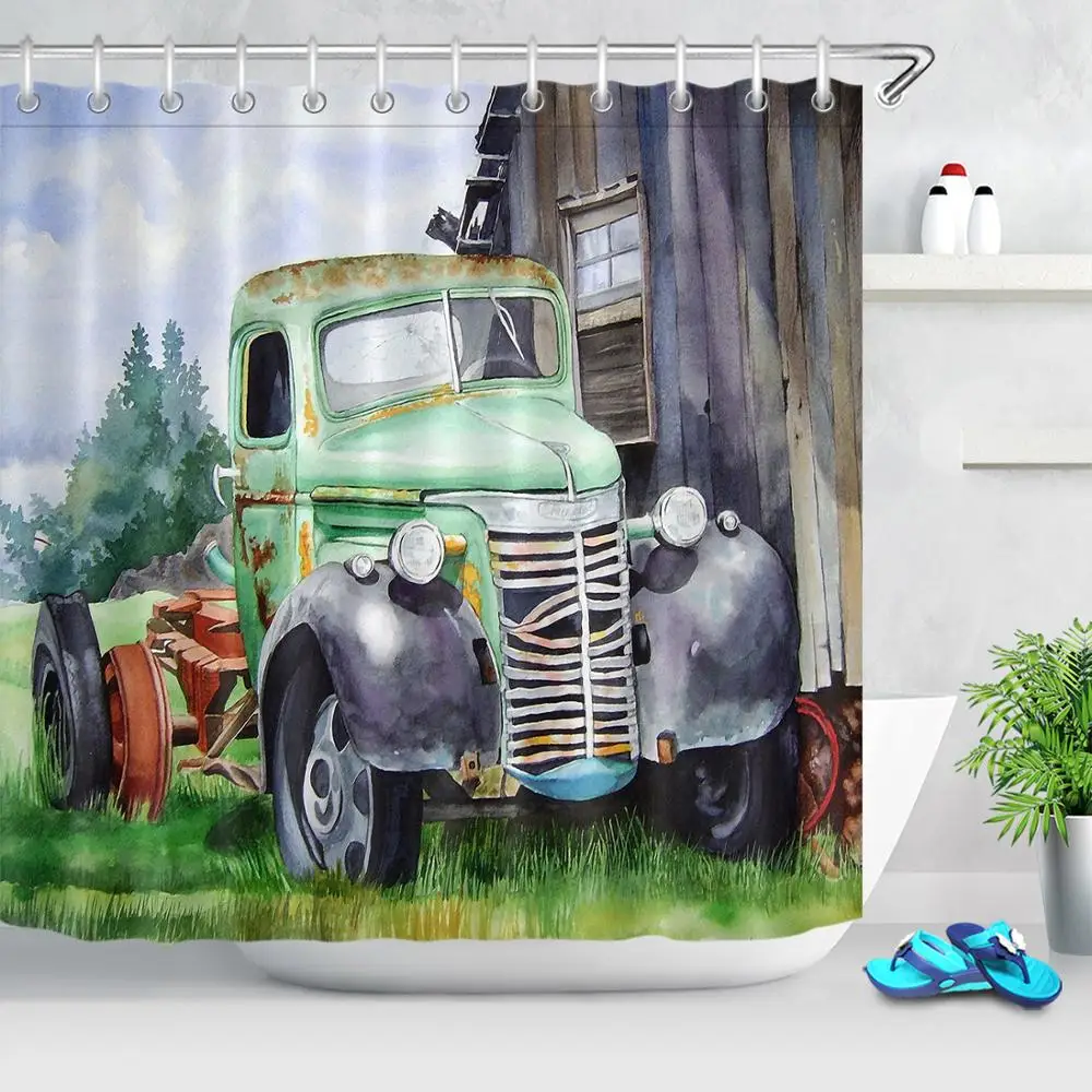 

Vintage Old Truck Car Barn Shower Curtains Country Style Bath Curtain Farmhouse Decor Polyester Fabric Shower Curtain Set