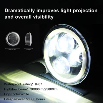 

Motorcycle 5.75In 5 3/4 LED Headlight Projector For Sportster XL 883 2004-2017 Pure White 6000K Motorcycle Headlight Fog Lamp