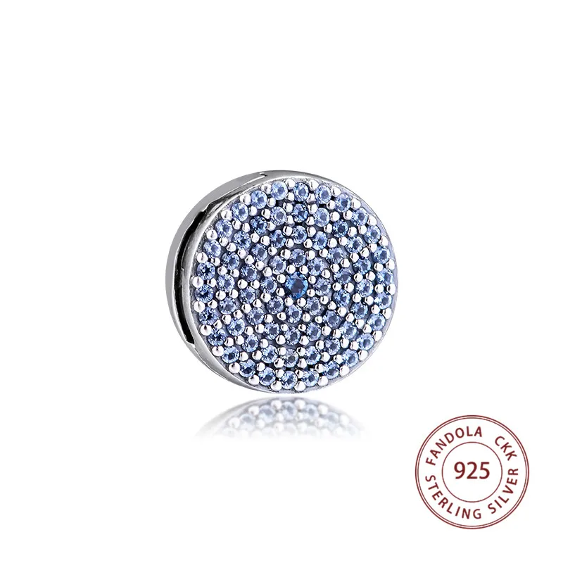 925 пробы серебро Reflexions Игристые синие клип Подвески бусины для браслетов Pandora