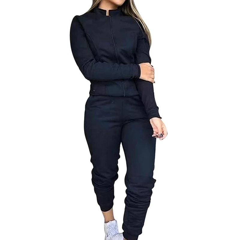 Sfit сексуальный женский спортивный комплект из 2 предметов для бега спортивный костюм-боди толстовки с длинными рукавами пуловер Топ Брюки Костюмы Повседневная одежда наряды - Цвет: black