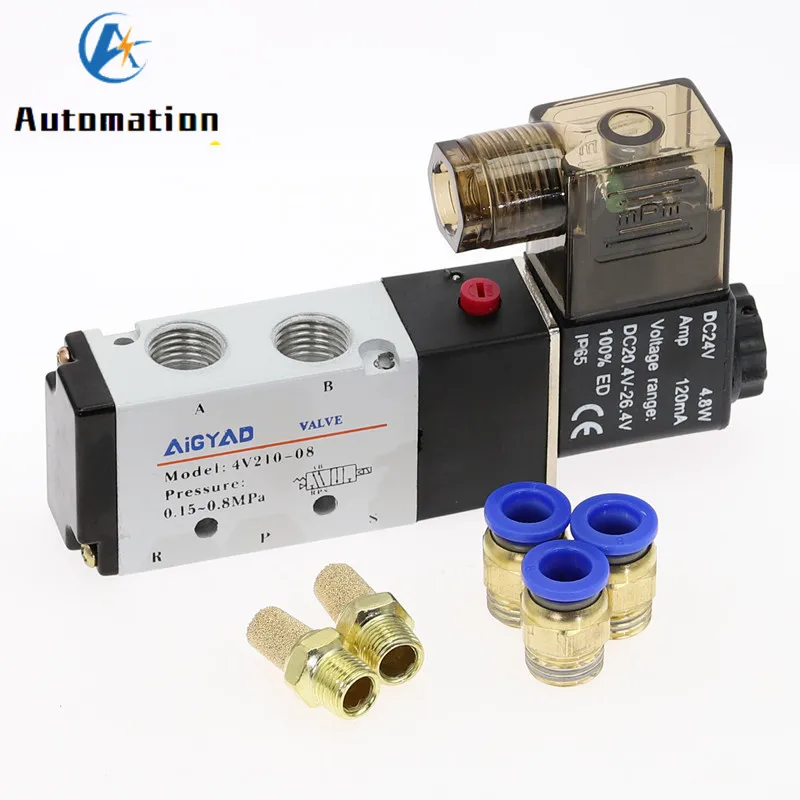 Pneumatische Elektrische Magnetventil 5 Way 2 Position Control Air Gas Magnetventil  12V 24V 220V Spule volt 4mm-12mm Schlauch Armaturen - AliExpress