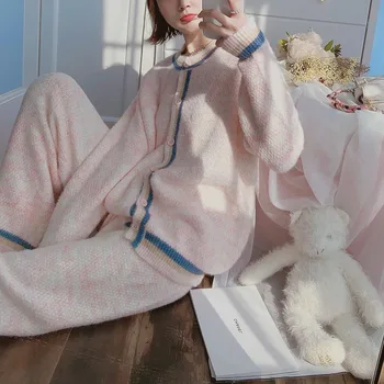 

Winter Sweet Cute Pajamas for Women Soft Sleepwear Long Sleeve Two Piece Home Clothes Suit Pijama Bedroom Pjs Sets Dropshipping