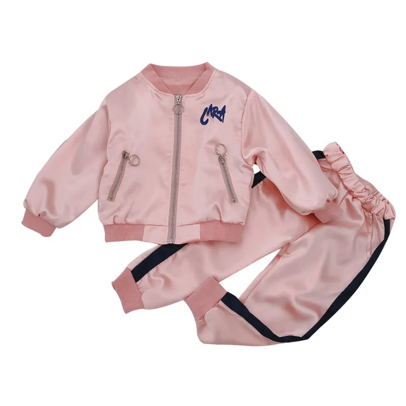 

Spring and Autumn sports casual girl suit, loose jacket + sweatpants two-piece suit, baseball suit