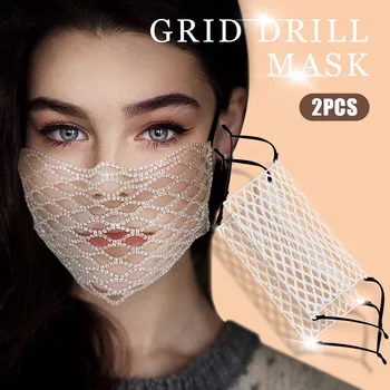 

Lace Sexy Adult Face Mask mascararilla reutilizable Washable ReusableTransparent Mesh Super Flash Rhinestone Decorative Mask