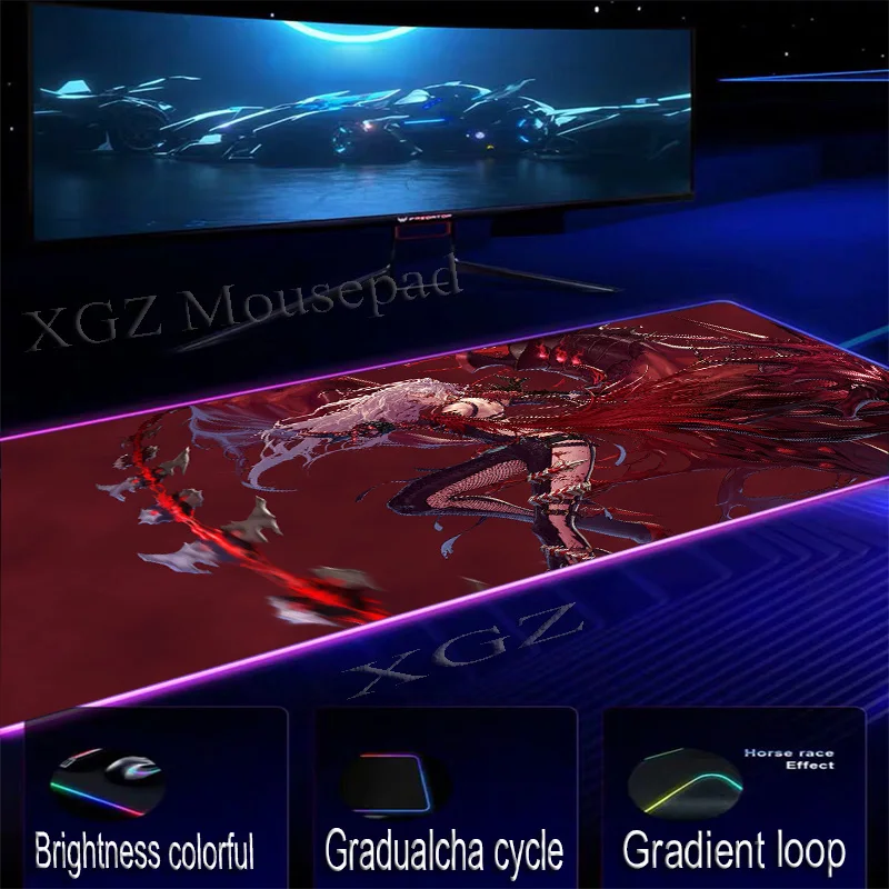  XGZ Anime Demon Killer Sexy Girl Large RGB Mouse Pad Lock Edge Custom Computer Colorful Keyboard De