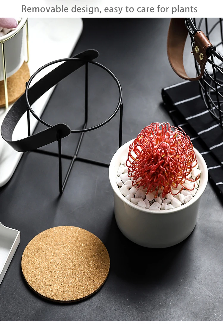 Portable Ceramic Flower Planter Modern Marbling Flower Pot with Metal Rack for Succulents Plants Bonsai Home Garden Decoration