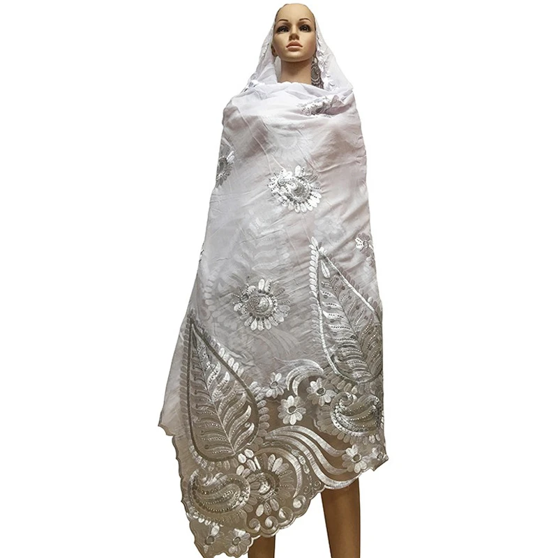 BM602-15 New african scarfs muslim women big embroidery cotton scarf cotton match net embroidery scarf with stones BM602 - Color: BM602-15