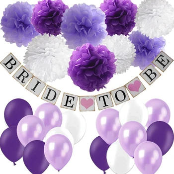 

Lavender Purple Wedding Party Decorations Set Bridal To Be Banner Paper Pom-poms Flower Latex Balloon Anniversary Supplies
