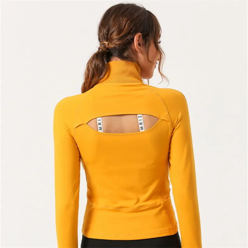 2020 spring new half zipper Top women's sports shirt T-shirt yoga clothes jacket open back long sleeve fitness jacket women