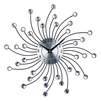 

Decorative Crystal Art Ornaments Rotating Quartz Movement Office Wall Clock Gifts Sunburst Metal Easy Installation Fashion