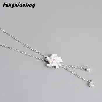 

Fengxiaoling 2020 New Trendy Long Necklace For Women Real 925 Sterling Silver Sweet Windmill Tassel Pendant Necklaces Jewelry