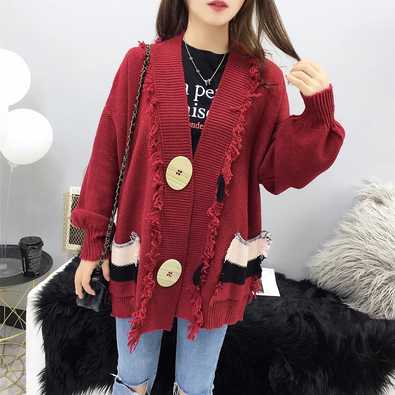 Женская одежда весна осень зима корейский vestidos чистый цвет кардиган свитера пальто свободные женские F0879