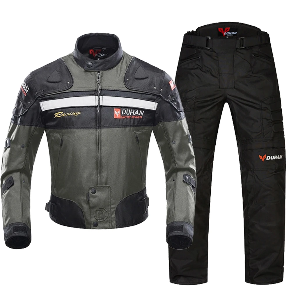 DUHAN мотоциклетная куртка для верховой езды ветрозащитная мотоциклетная Защитная Экипировка для всего тела осенние зимние мото костюмы - Цвет: Grey jacket Pant
