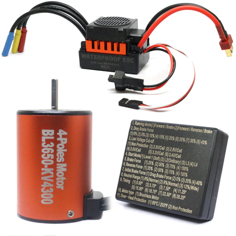 

For RC Truck Waterproof 4300KV Off Road Replacement 60A ESC Speed Control Overheat Protection Motor Kit Brushless Durable