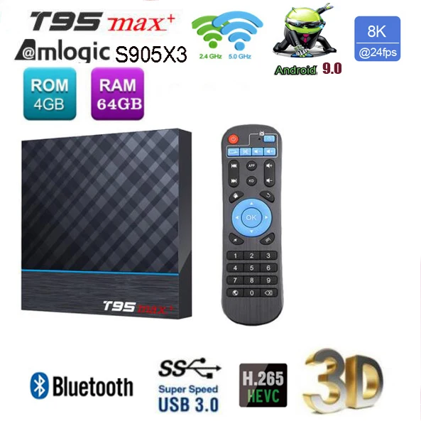 5 шт. T95 MAX PLUS Android 9,0 ТВ приставка Amlogic S905X3 8k 2g 16g/4g 32g/64g четырехъядерный 2,4G/5 GHz Wifi BT YoutuBE - Цвет: 4G 64G